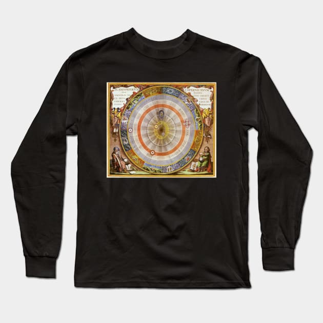 Vintage Copernican Planisphere Celestial Map by Andreas Cellarius from Harmonia Macrocosmica Long Sleeve T-Shirt by MasterpieceCafe